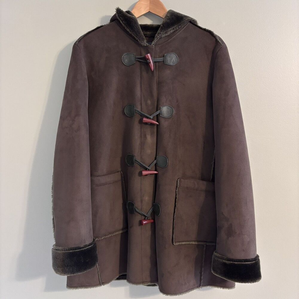 VTG 90s Juliet Michelle By Adler Faux Suede Jacket Faux Fur Trim Goblin Earthy L